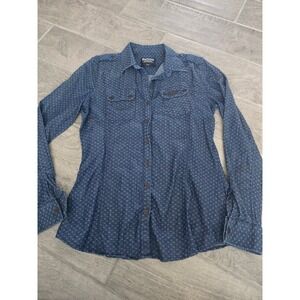 Barbour International Banavie Blue Diamond Dot Denim Slim Fit Button Shirt US 6